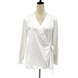 COS White Poplin Long Sleeve V-neck Side Tie Wrap Longline Top